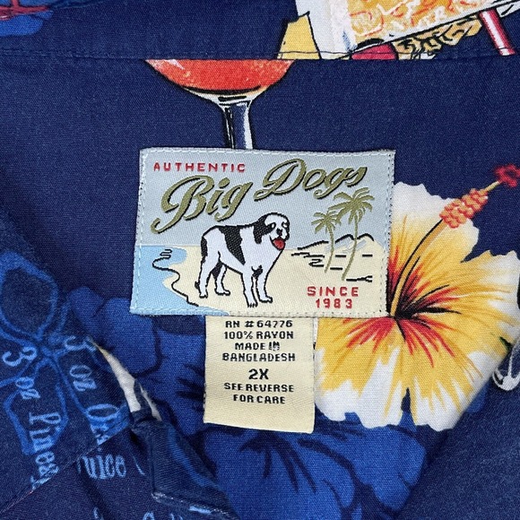Big Dogs Shirt Mens 2X Blue Hawaiian Drinks Aloha Travel Dad Loop‎ Collar VTG - Picture 7 of 13
